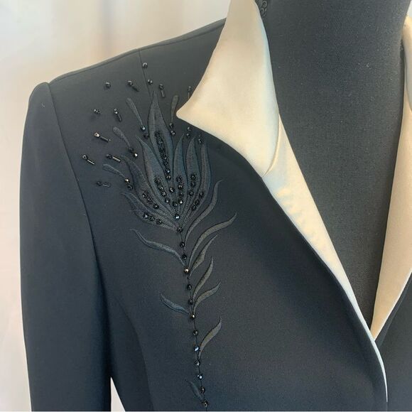 SUNNY Choi vintage black beaded embroidered Satin evening blazer jacket Sz 6 - Picture 4 of 12